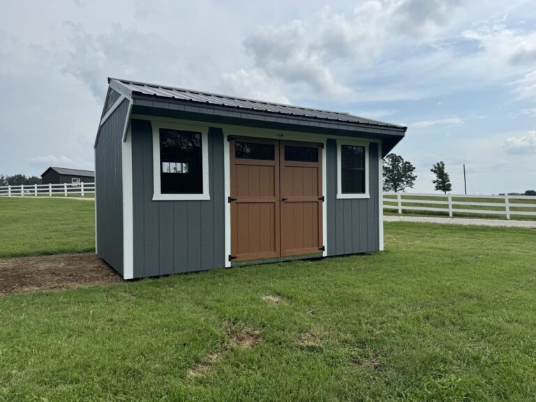 a wood shed with brown double doors in St. Louis MO